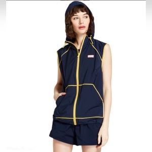 Hunter for Target Navy Blue Zipper Vest with Hoodie with Yellow Accent Lining